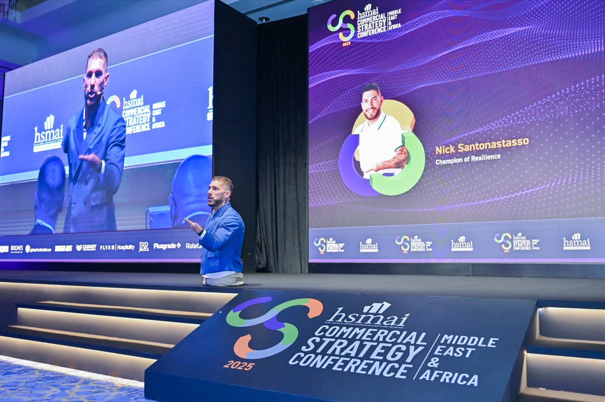 Nick Santonastasso speaking at the HSMAI Commercial Strategy Conference Middle East and Africa